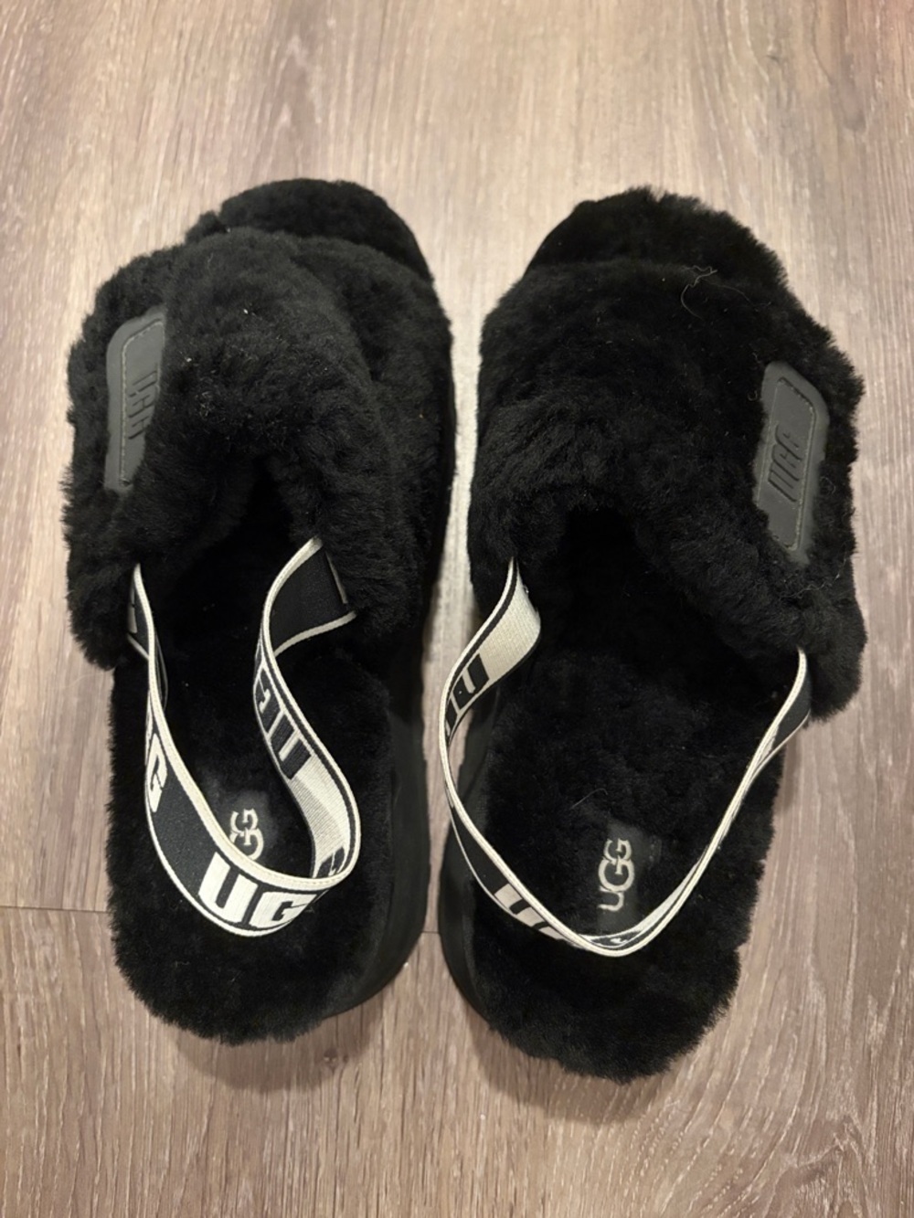 UGG Black Fluff Yeah Slides Size 6